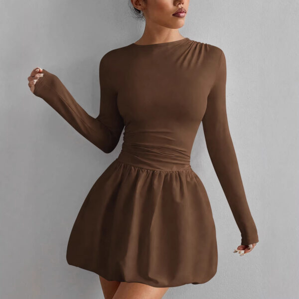 Black Long Sleeve Mini Dress – Elegant Fitted Waist Flowy Skater Dress