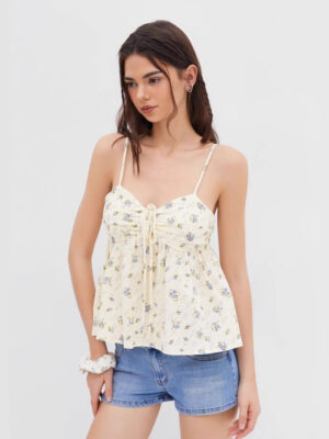 Blue Floral Smocked Camisole Top – Vintage Cottagecore Summer Babydoll Top | Sprinkle Atelier