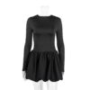 Black Long Sleeve Mini Dress – Elegant Fitted Waist Flowy Skater Dress