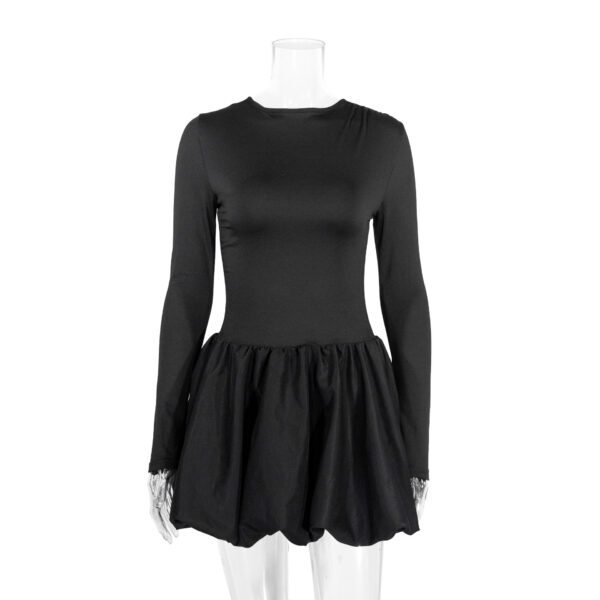 Black Long Sleeve Mini Dress – Elegant Fitted Waist Flowy Skater Dress