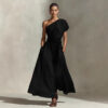 Elegant Black One-Shoulder Maxi Dress – Minimalist Flowing Evening Dress