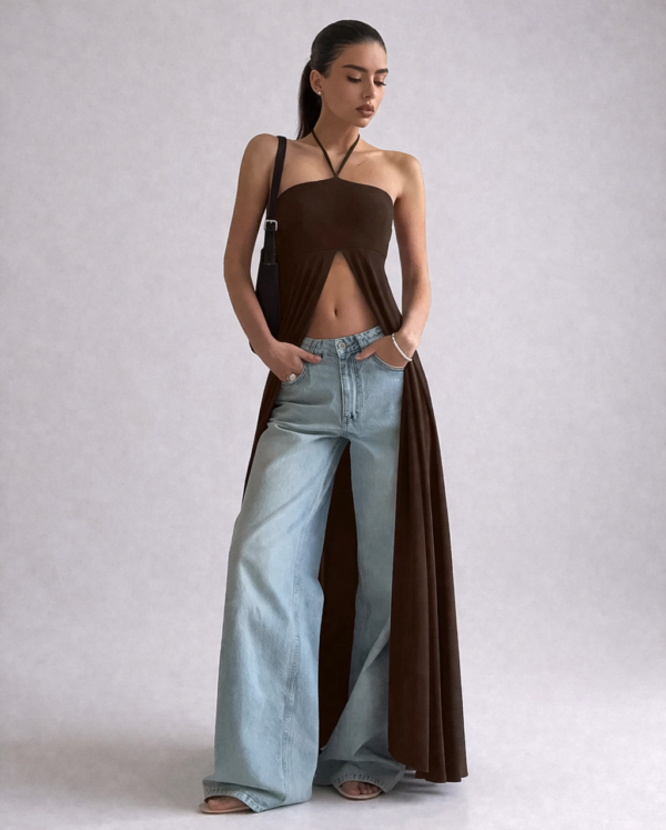 8e276e11-be4a-444b-a967-2af821ace9a2 Brown Halter Maxi Dress – Open Front Elegant Statement Dress