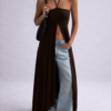 aa0d3517-9d04-4e79-9169-623bd52b20a3 Brown Halter Maxi Dress – Open Front Elegant Statement Dress