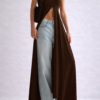 Brown Halter Maxi Dress – Open Front Elegant Statement Dress