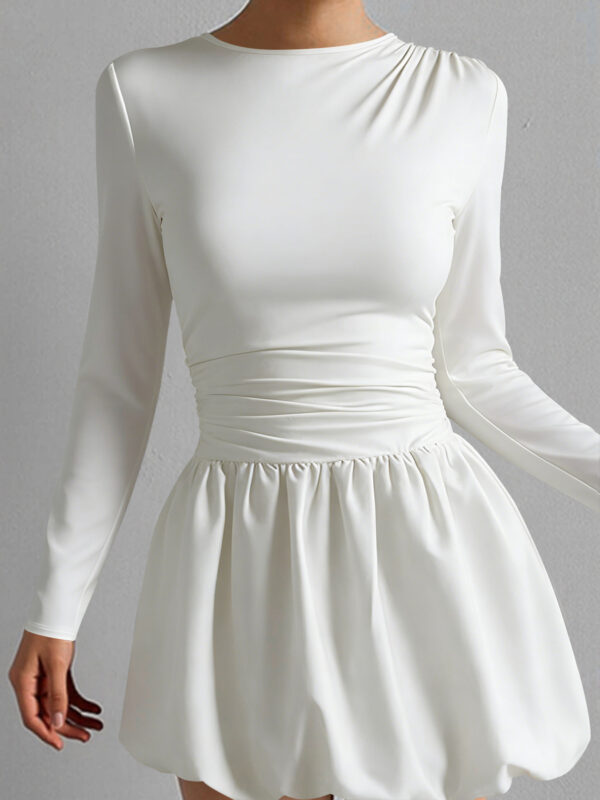 Black Long Sleeve Mini Dress – Elegant Fitted Waist Flowy Skater Dress