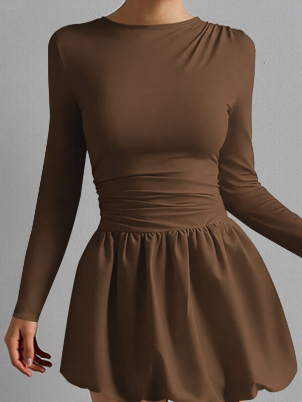 Black Long Sleeve Mini Dress – Elegant Fitted Waist Flowy Skater Dress