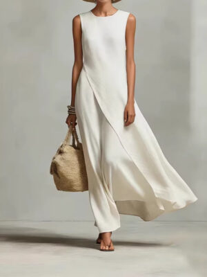Elegant White Maxi Dress – Minimalist Flowing Summer Dress