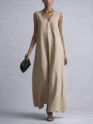 Linen Style Maxi Dress – Minimalist Sleeveless Dress
