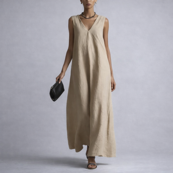 Linen Style Maxi Dress – Minimalist Sleeveless Dress